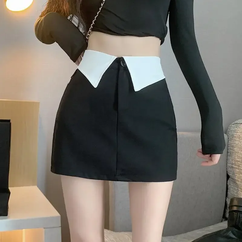 スカート女性ミニハイウエスト気質夏新作ファルダスムヘールオフィスレディースシックなAラインエレガントなパッチワークベーシック韓国スタイル