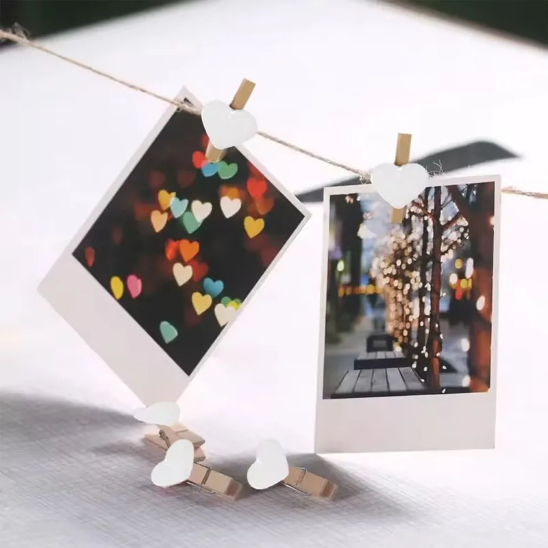 50 Stück weiße Herz-Liebes-Holz-Wäscheklammern, Mini-Wäscheklammern, Postkartenklammern, Heim- und Hochzeitsdekoration, Schreibwaren – Detail 6