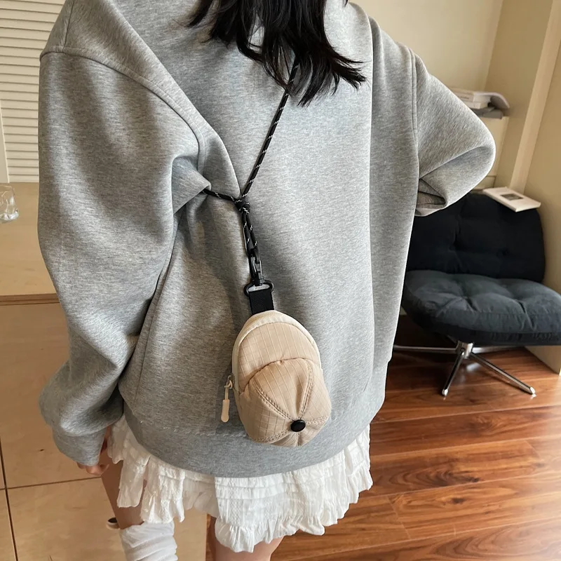 Mini Coin Purse Shaped Like Baseball Cap, Fashion Crossbody Earbud Bag, Neck Hang Key Chain, Versatile Card Wallet for Daily Use