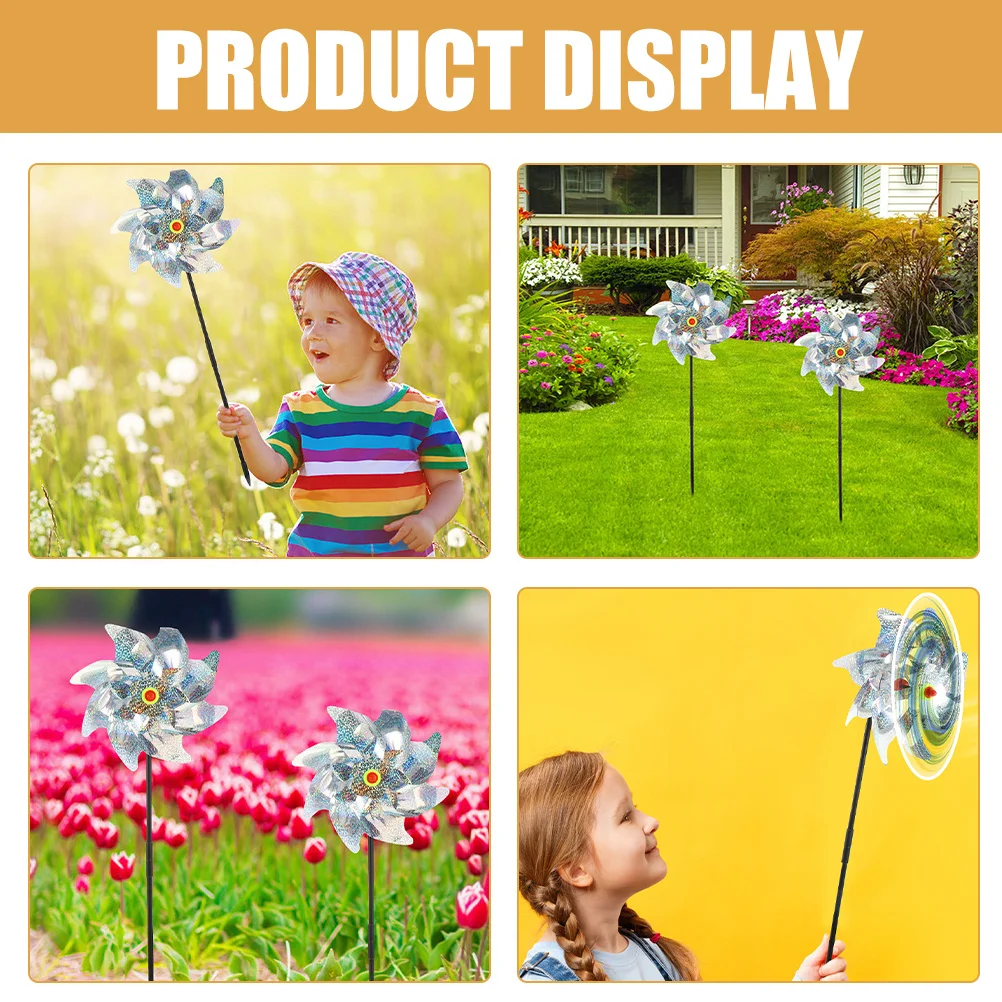 

4Pcs Reflective Pinwheel Windmills Spinners Outdoor Bird Scaring Yard Lawn Decorations Garden Ornament
