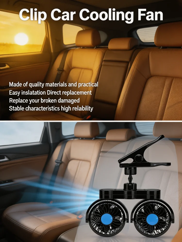 Clip Car Cooling Fan Variable-Speed Dual Head Plastic Metal Car SUV Trucks RV Car Accessories Car Part Automotive Part