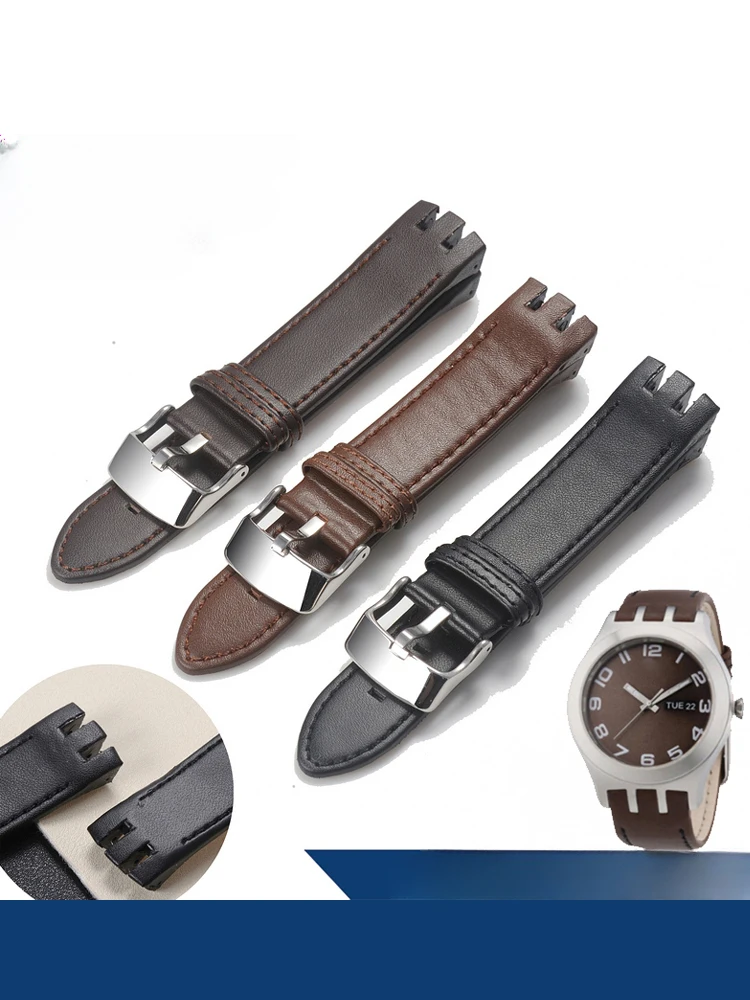 Cowhide Leather Watch Band Adapted to Swoqi Yts401/402403g Men's Outer Arc Concave Interface 20mm