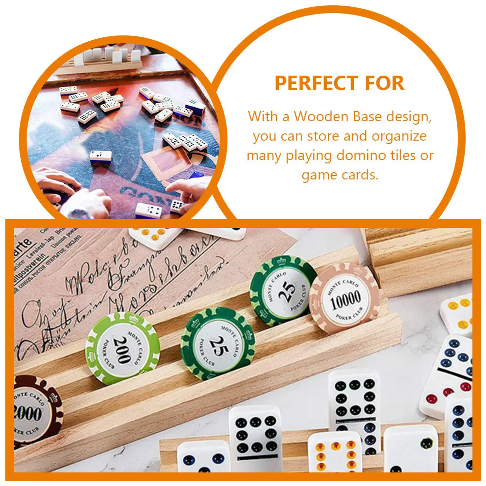 

Wooden Domino Base Holder for Card Games Natural Wood Organizer Tray with Multi-Slots Desktop Storage Rack for Domino