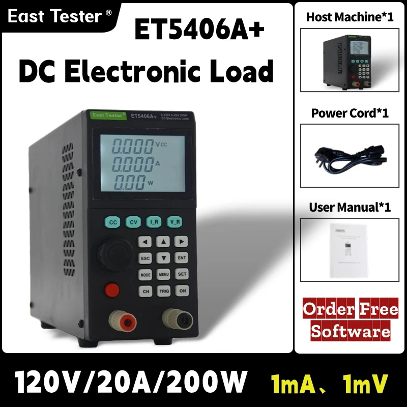 East Tester ET5406A+/ET5407A+ 200W 120V 180V 20A 30A Programmable DC Electronic Load tester 1mV/1mA Battery Tester for CC/CV