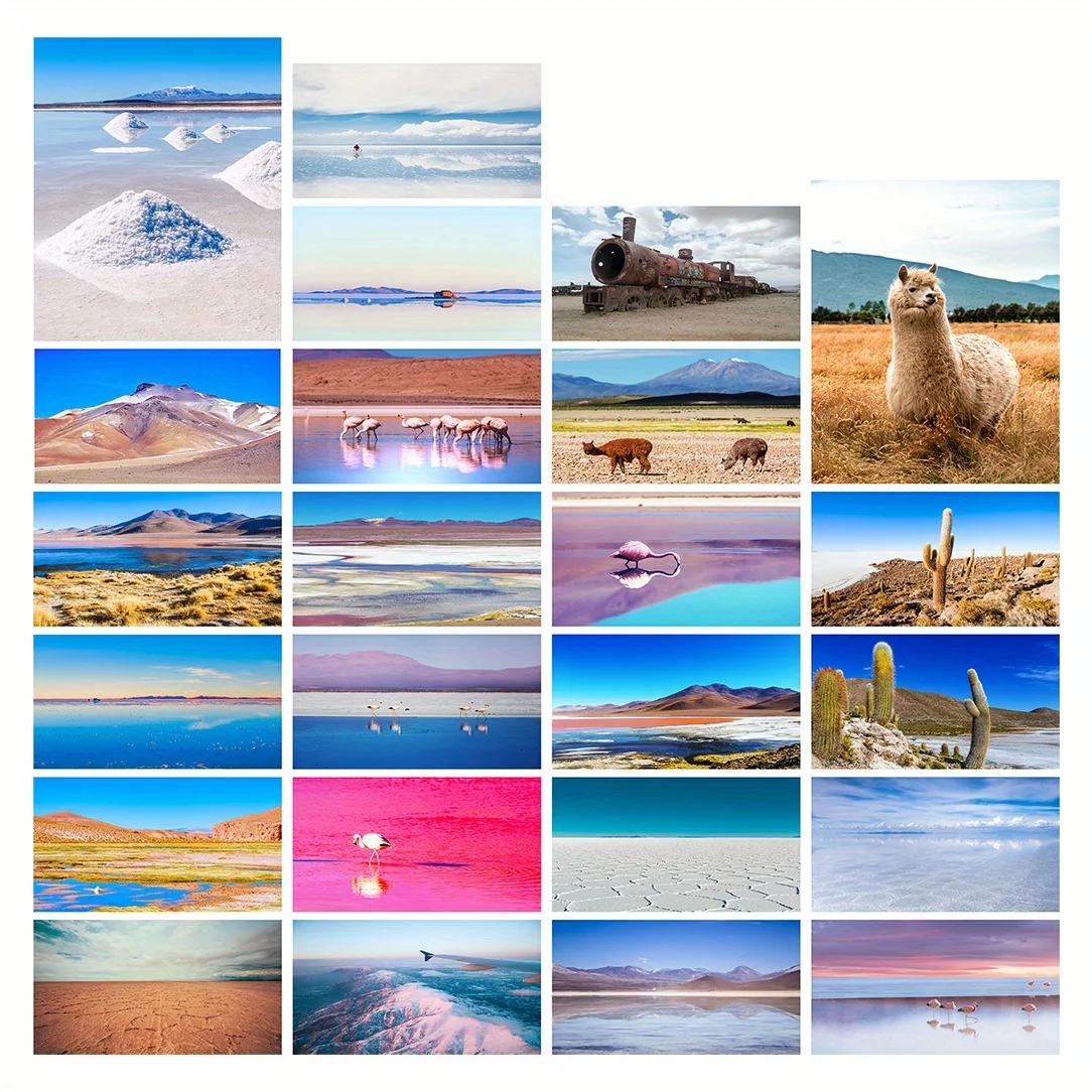 24pcs Bolivia Landscape Postcards, Brightly Colored Ideal for Backpackers and Travelers, Diary and Accounting Supplies