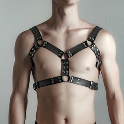 Men Harness BDSM Gay Pu Leather Studded Decor Harness Adjustable BDSM Clothing Sex Belt Erotic Costume Bondage lingerie