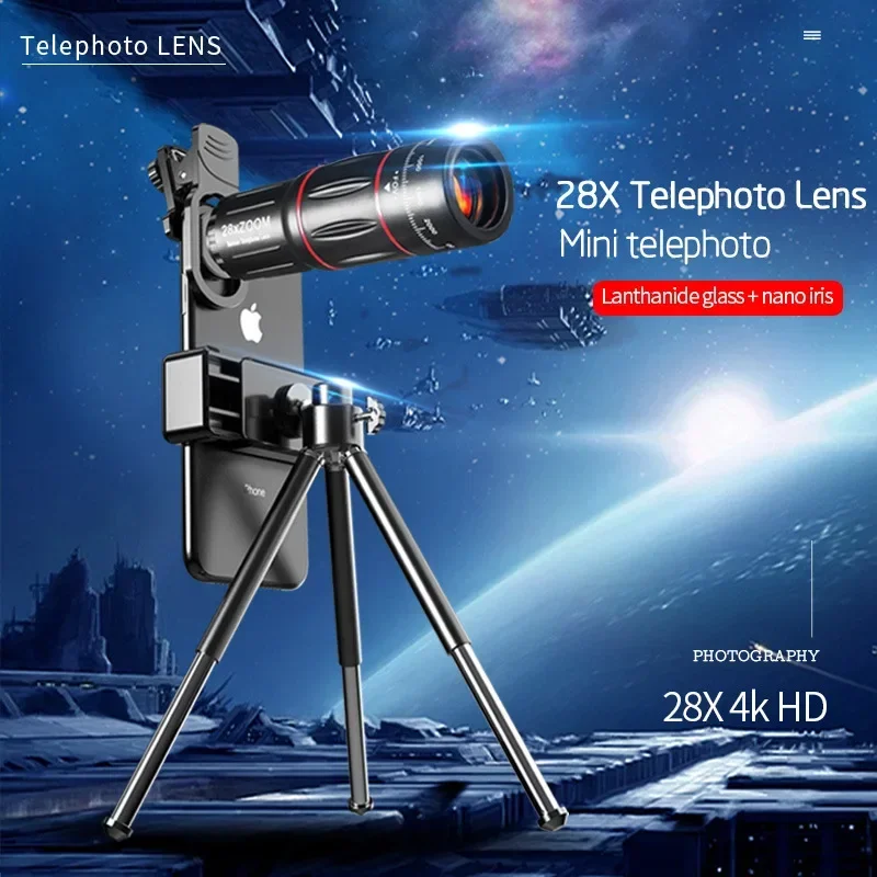 TOKOHANSUN 28X Mobile Phone Monocular Telescope Lens astronomical zoom lens extendable tripod for iPhone 7 8 Plus 11 Smartphones