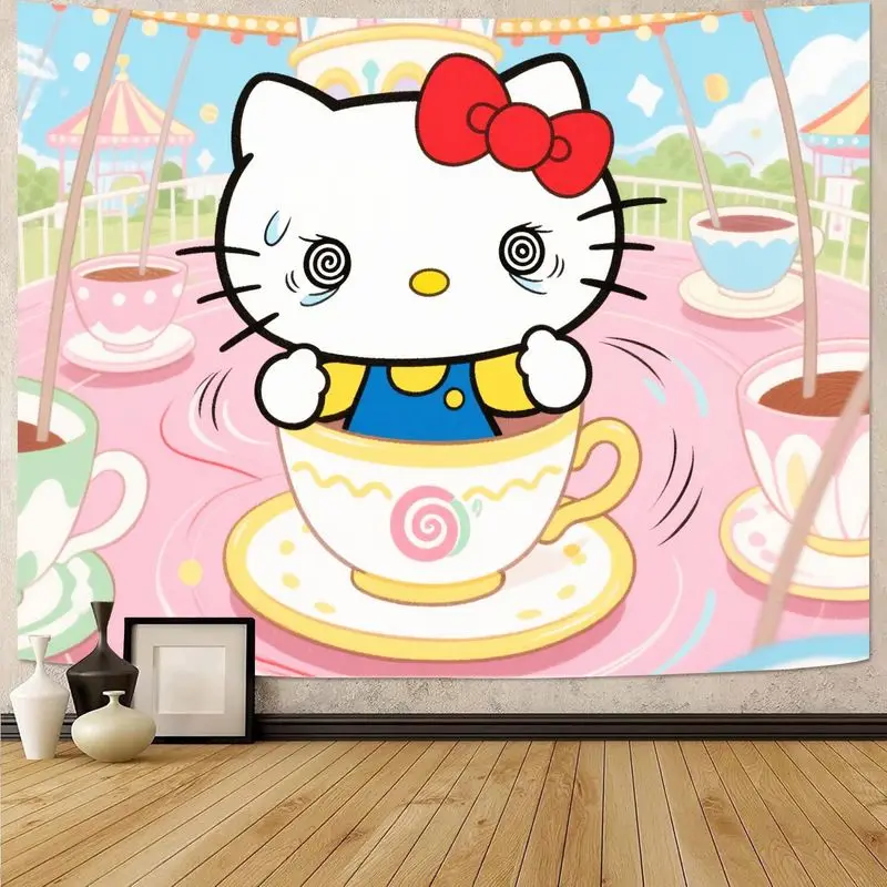 

1 шт. Sanrio Hello Kitty Dizzy чашка гобелен розовый Kawaii забавный полиэстер настенное искусство гостиная спальня декор подарок для фанатов