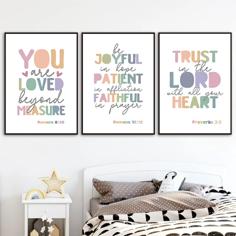 Colorful Typography Bible Quotes Canvas Art Poster Prints Modern Wall Decorative Picture for Living Room Bedroom Home Decor