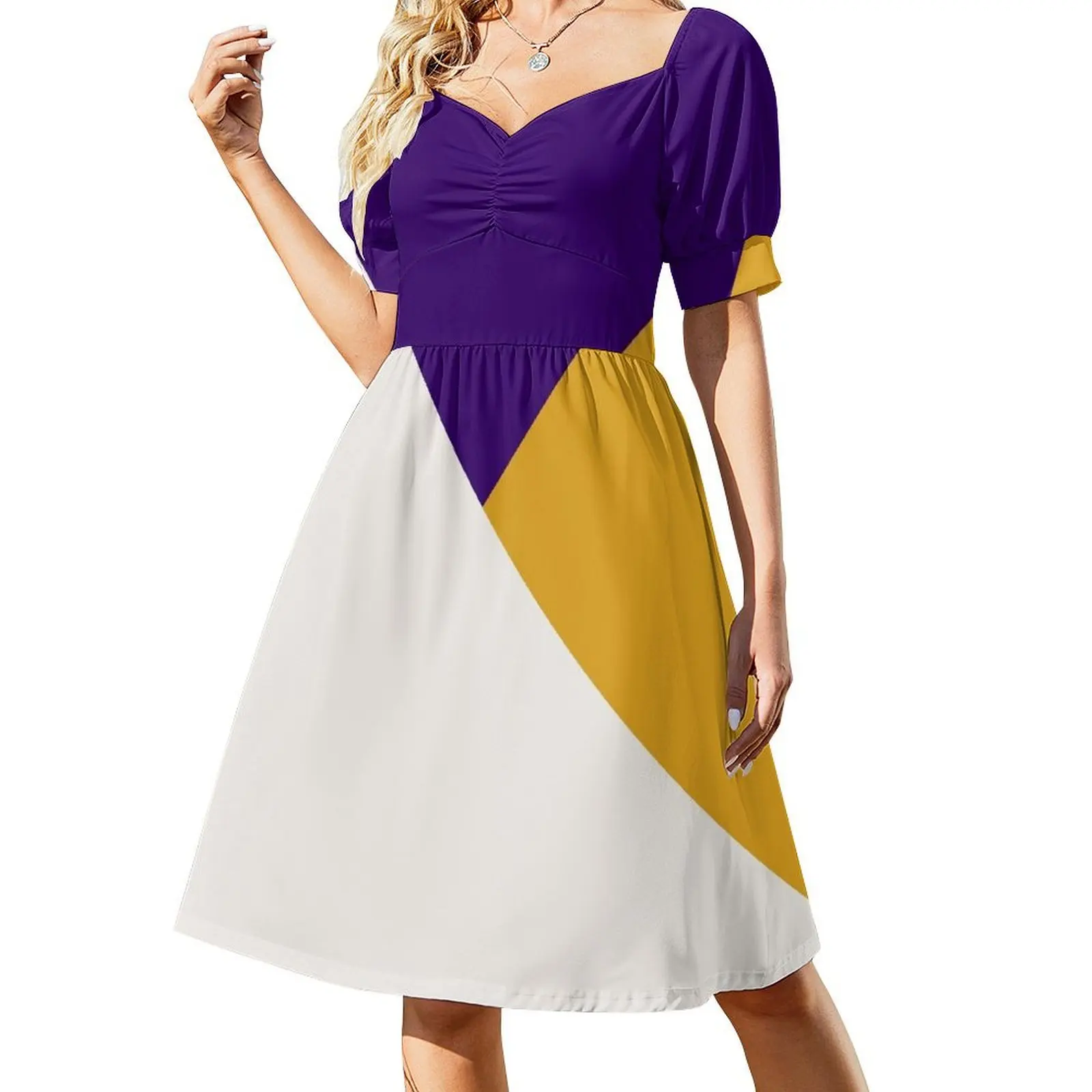 

Tricolor Geometry Purple Yellow Dress cute dress loose summer dress