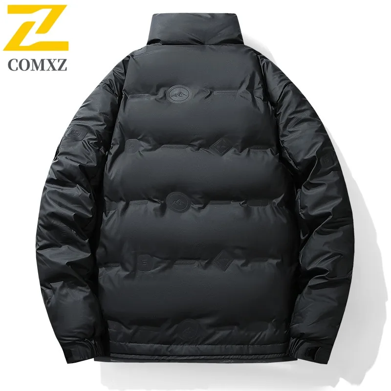 COMXZ Mens Down Jacket Premium Leisure Stand Collar Outdoor Snow Lightweight Parka Solid Color Adventure Warm Winter Garment