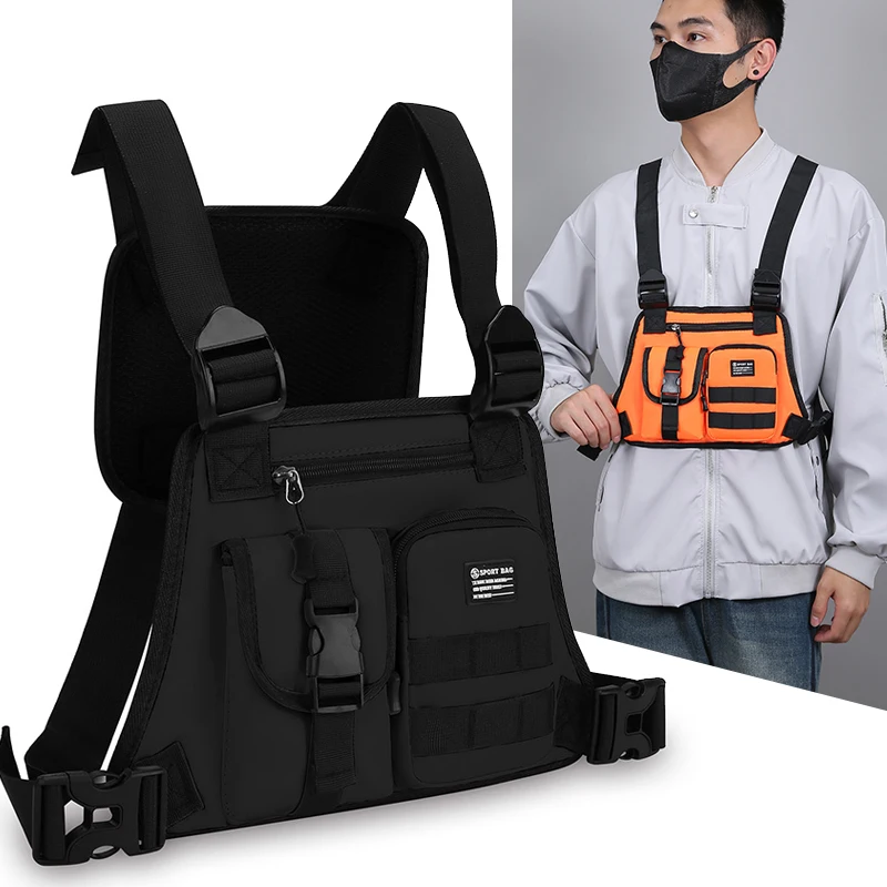 

Men's Fashionable Hip-hop with Multi Pockets Tactical Chest Bag Functional Lightweight Travel Durable Trendy Sports Vest Bag
