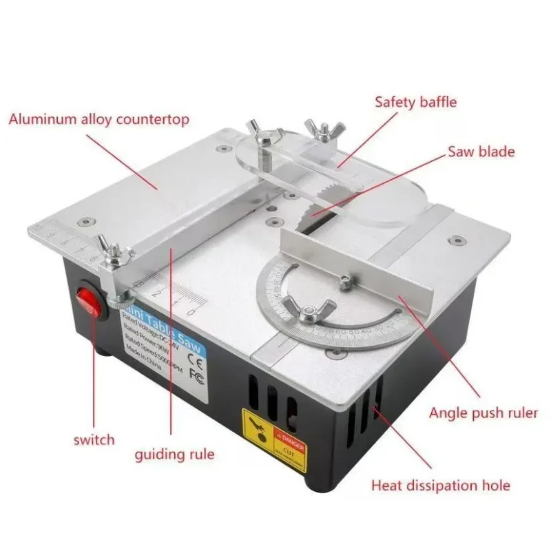 96W Precision Mini Table Saw Adjustable Cutting Depth Angle 4 Blades 7 Speed Electric Desktop Cutter For DIY Wood Model Craft