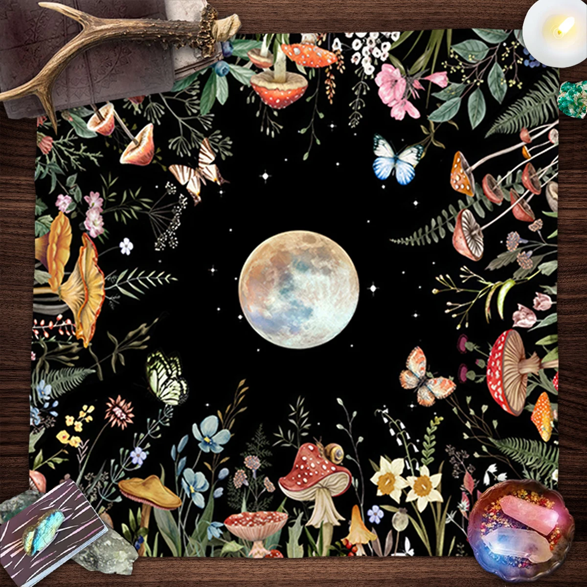 50/75/110/137cm Tarot Mat Tarot Tablecloth Divination Altar Cloth Moon Garden Flowers Plants Tarot Mat Decor Cards Tablecloth
