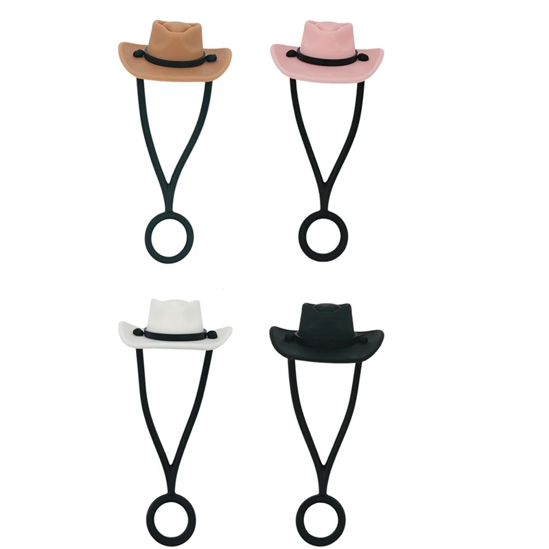 4 Pack Silicone Cowboy Hat Straw Covers Cap Compatible With Cup 30 40 Oz, Cute Funny Tumbler Straw Topper Easy Install