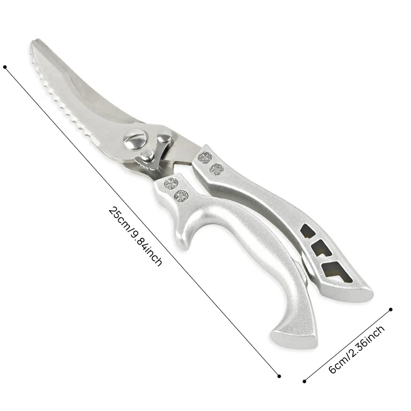 Tijeras para aves de corral de alta resistencia de 10 pulgadas con borde dentado, tijeras de cocina multifuncionales de acero inoxidable para pollo, carne y pescado