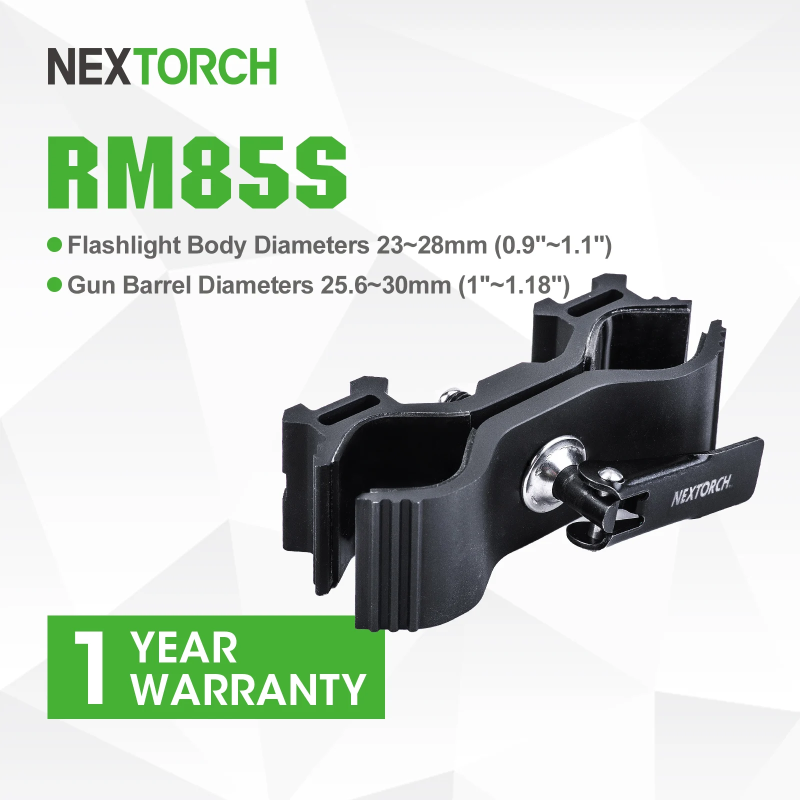 

Nextorch RM85S Two way torch clip, Adjustable diameter,easy installation, Aluminium, sturdy and durable, for 23-28mm diameter