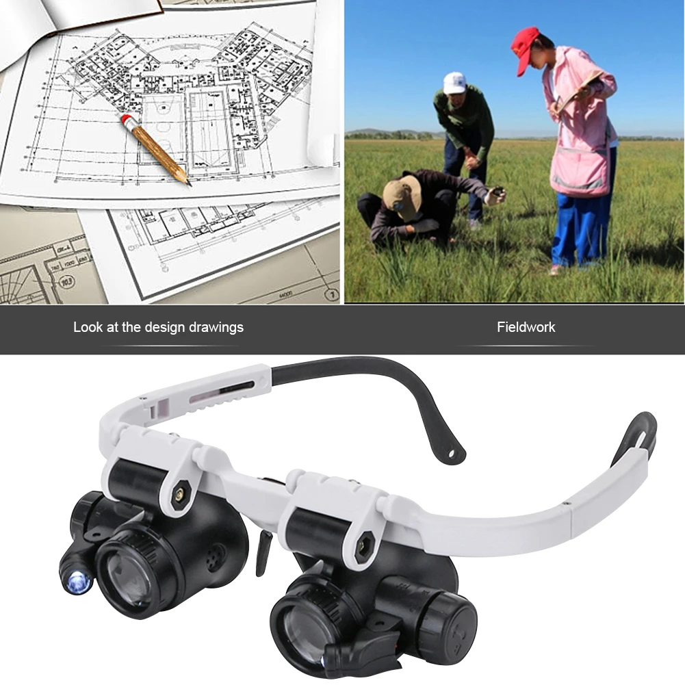 8X 15X 23X 2XLED Watch Jeweler Repair Magnifier Head-Mounted Headband Adjustable Magnifying Head Eye Glasses Loupe Lens