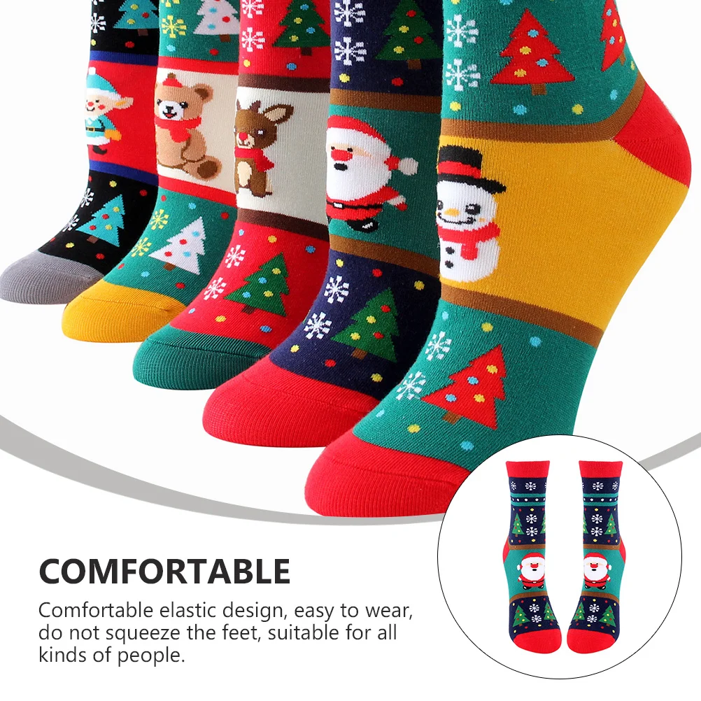 

1Pair Christmas Socks Festive Cartoon Pattern Mid-Calf Cotton Blend Cozy Warm Flexible Anti-Slip Wear-Resistant Trendy Stockings