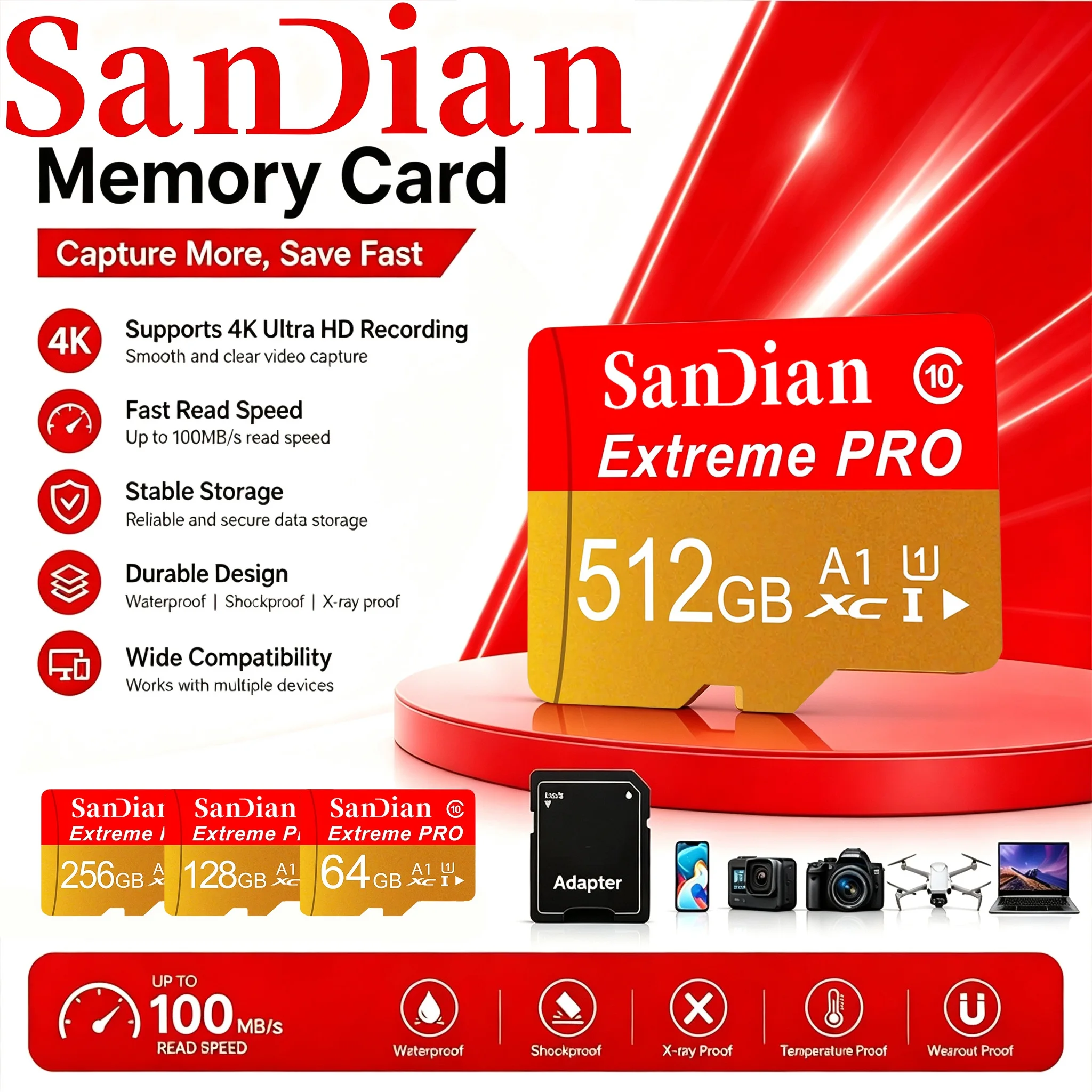 Memory Card 512GB 256GB TF Cards 64GB Micro TF SD Card 32GB SD Cards for Smart TV/PC Mac/MP3 Player/Baby Monitor/Car Camera