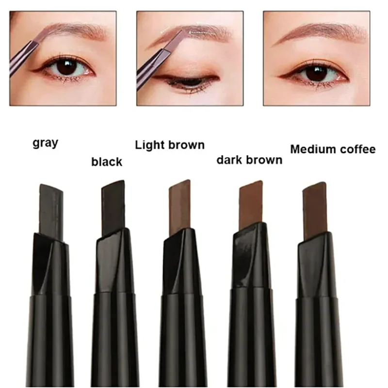 Lápiz de cejas automático de doble cabezal, maquillaje Natural de 6 colores, resistente al agua, de larga duración, fácil de usar, con cepillo