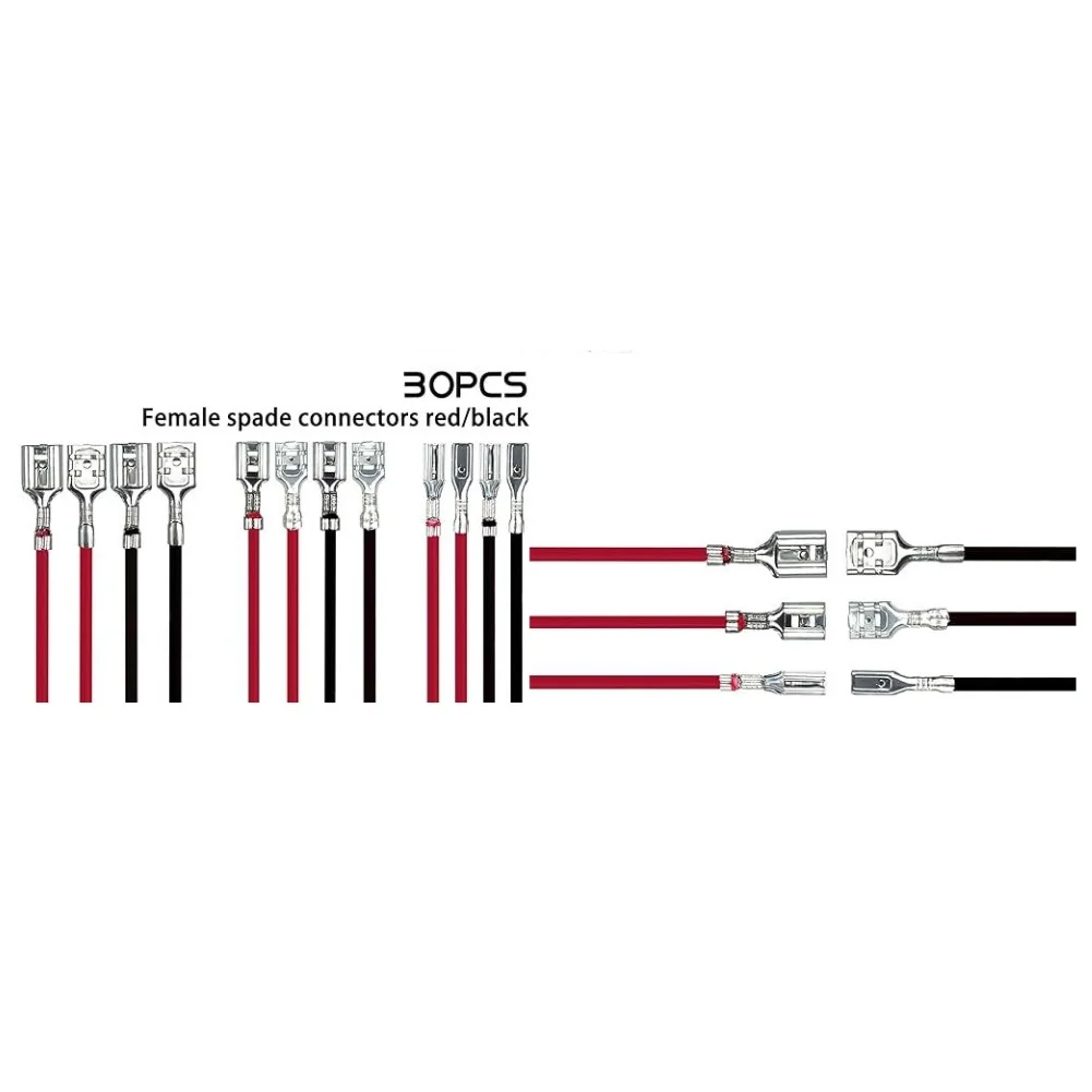 For female Speaker Connectors Spring Loaded 2.8mm 4.8mm 6.3mm 30 pcs Insulated Sleeves Red Black ABS Copper Terminals