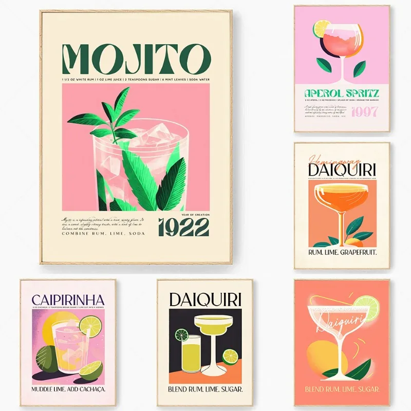 Classic Cocktail Drink Bartender Juice Mojito Posters Prints Canvas Printing Wall Art Picture for Living Room Kitchen Bar Decor