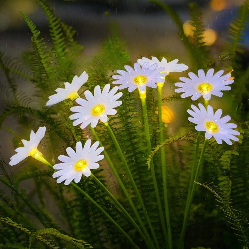 LED Solar Daisy Light Outdoor Garden Stake Lawn Yard Pathway Landscape Decoration Warm White for Villa Courtyard