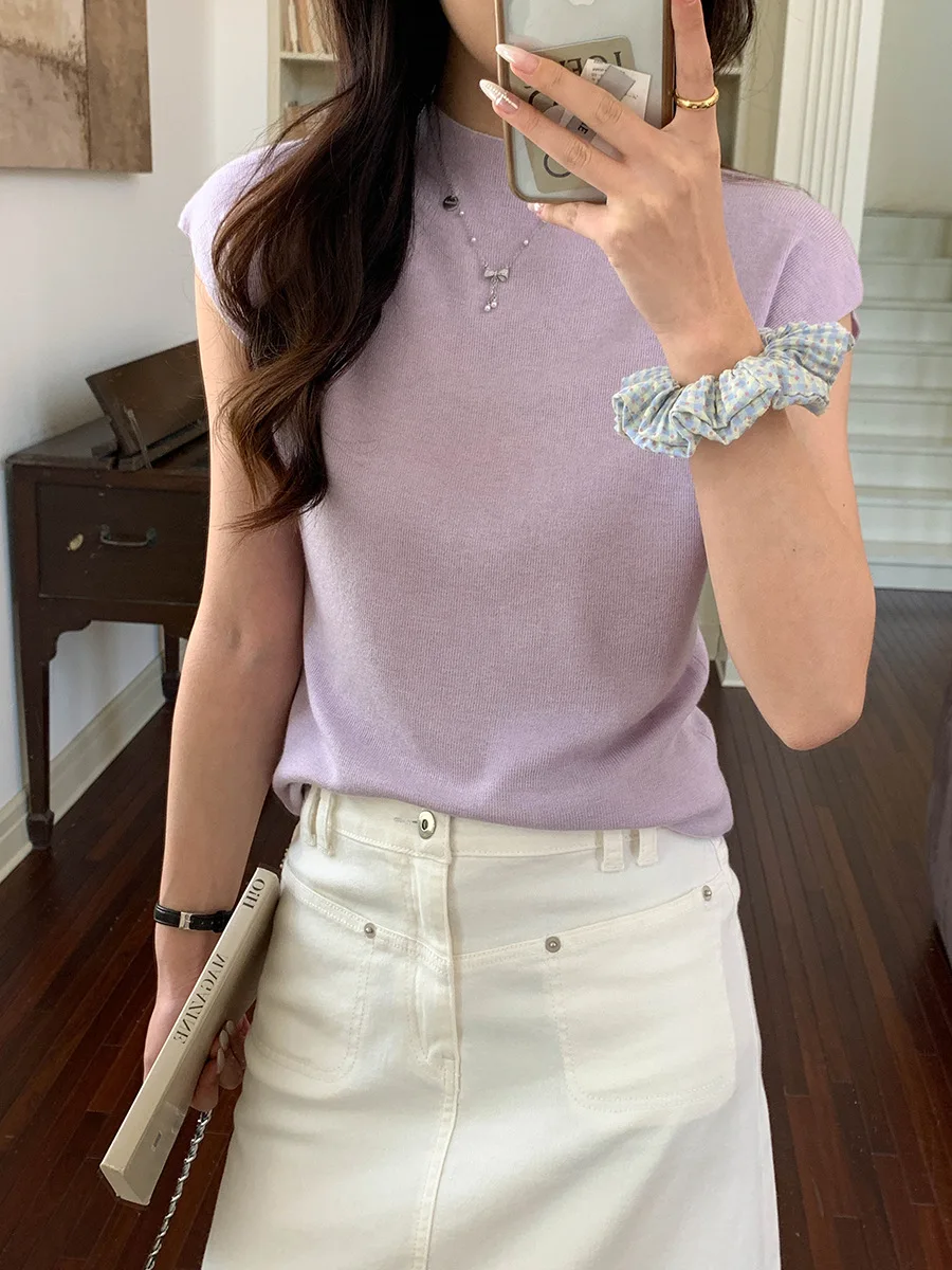 Nuovo maglione lavorato a maglia pullover a maniche corte casual estivo per donna