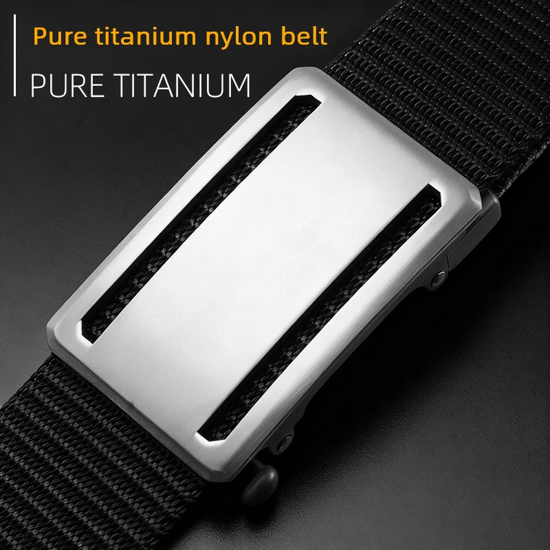 Ultra Light 3.5CM Width Pure Titanium Automatic Buckle Nylon Belt Outdoor Tactical Waistband Woven Strap Casual Men Belt Buckle
