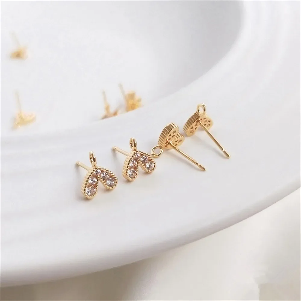 

14K Gold Plated Zircon inlaid peach beloved heart stud 925 silver pin with pendant ring DIY earrings accessories