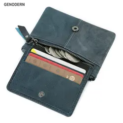 GENODERN-Porta-Cartão Multifuncional, Porta-moedas de Couro Genuíno, Estilo Japonês Mini Criativo Retro, Novo