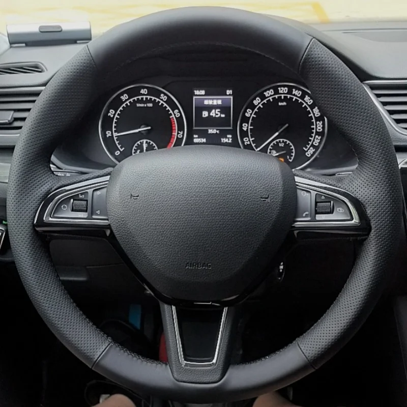 Braid Car Steering Wheel Cover Wrap Hand Sewing Anti Slip Wear Resistant Microfiber Leather For Skoda Octavia A7 MK3 5E RS VRS