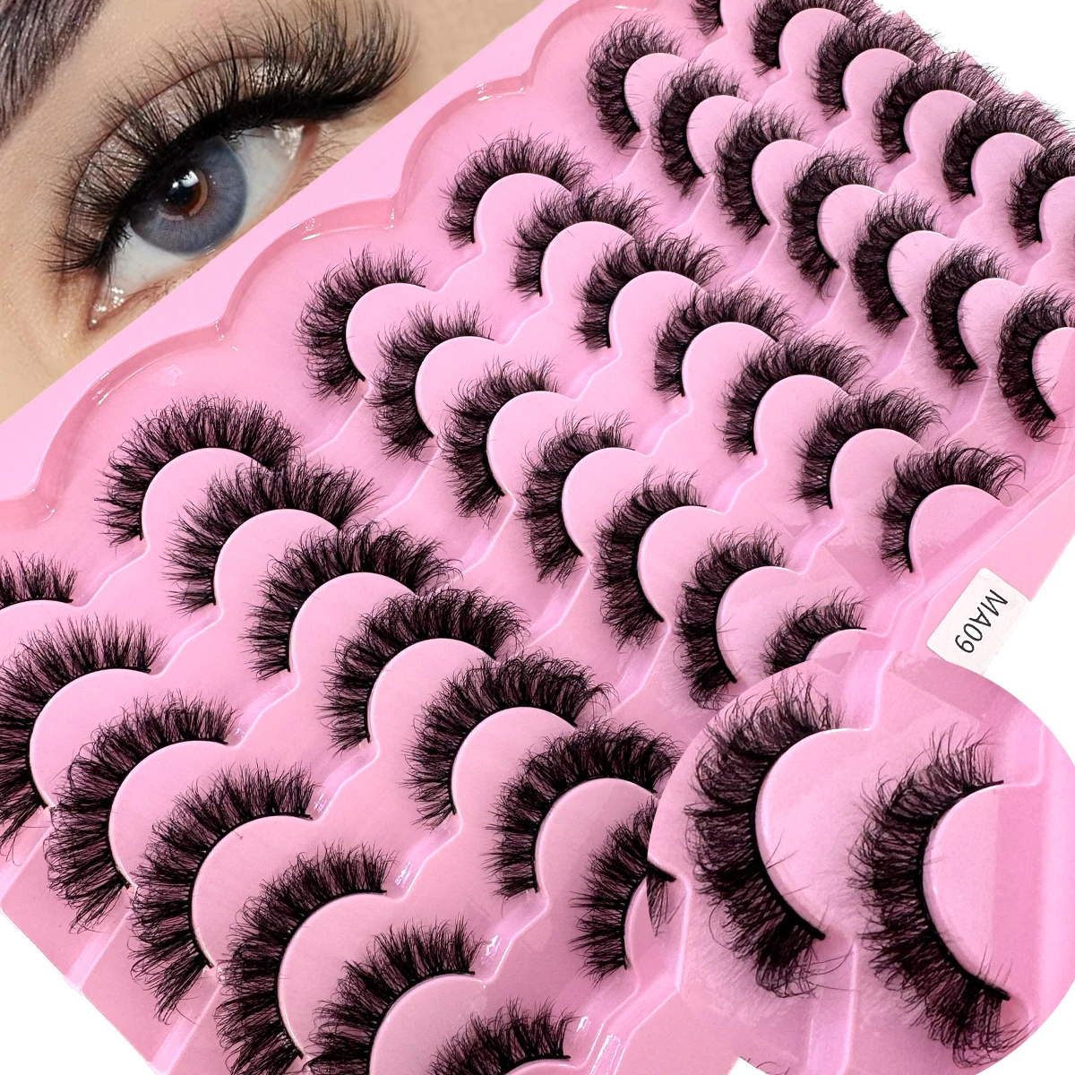 NEU 21 Paar Katzenaugen-Wimpern, flauschige künstliche Nerzwimpern, 8D-Wimpernpackung, dramatische lange, dicke Volumenwimpern, falsche Wimpern