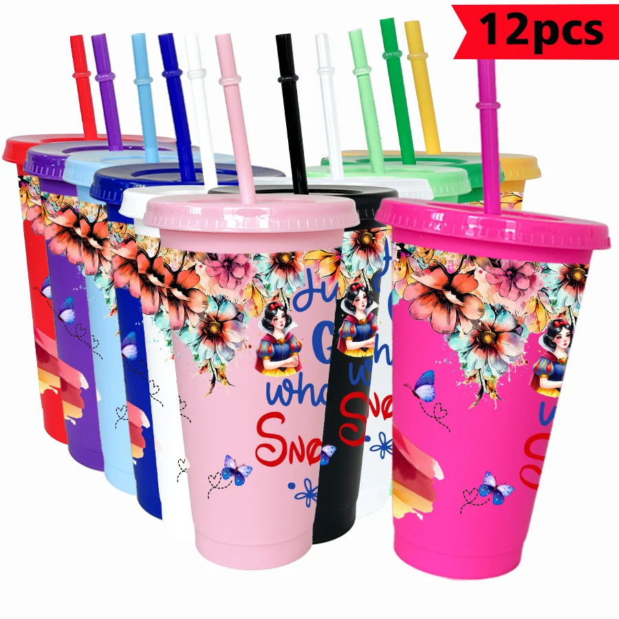 

12pcs/pack Disney Snow White Sunflower 26oz Multicolor Plastic Water Cup Party Drinkware Birthday/Back to School Gift