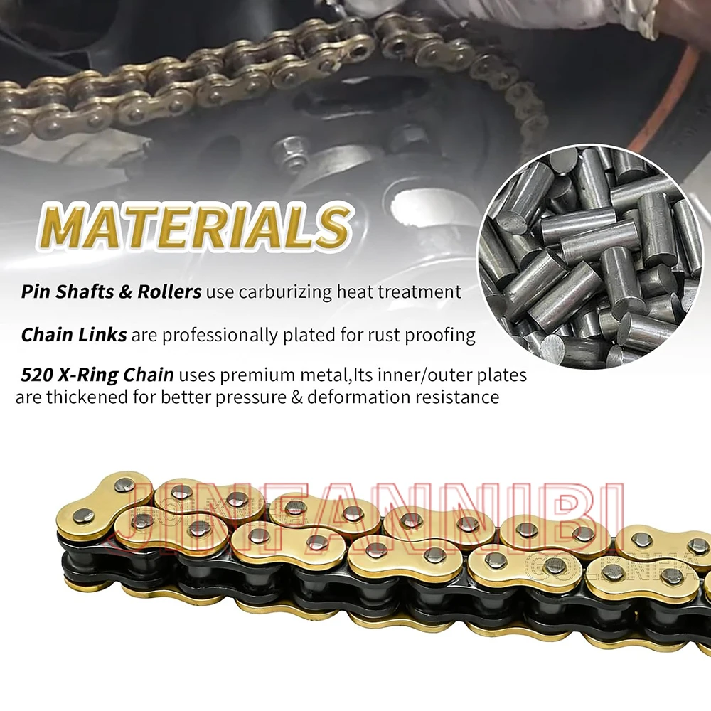Heavy Duty Motorcycle Gold Chian, Powersports Drive Chains 520 X-Ring Chain 140 Links with Master Link,