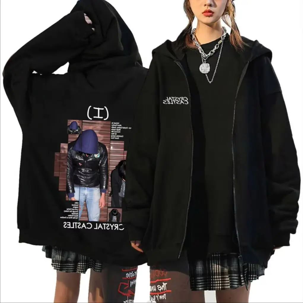 

Crystal Castles Album Graphic Zipper Hoodie Unisex Fashion Casual Zip Up Jacket Coat Men Women Vintage Rock Oversized Hoodies