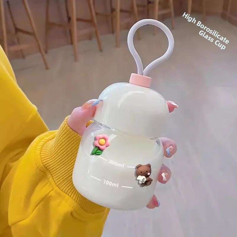 

Portable High Borosilie Glass Cup for Home Use Fat Cup Small Water Cup Milk Coffee Cup Soy Milk Cup Pink Girl Heart