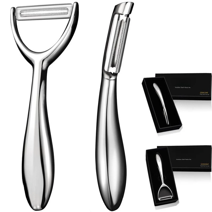 

Овощечистка из нержавеющей стали, ультраострая, для кухни, премиум-класса, для овощей и фруктов, для моркови, с вращающимся зубчатым лезвием