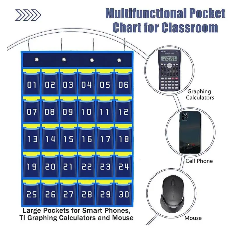 Classroom Phone Holder Pocket ChartWall Organizer for Mobile Phones Sundries with Hooks School Storage and Organization for Cell