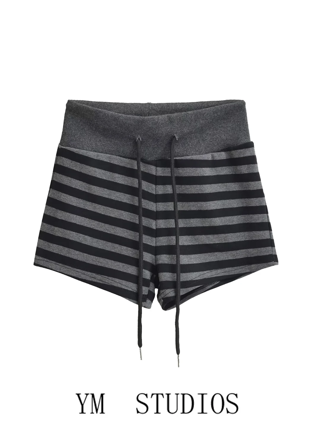 Retro American Women's High Waist Cuffed Striped Shorts with Belt Casual Sporty  Skorts Soft Cotton Blend Polyester