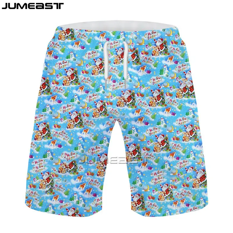 Jumeast Nieuwe Zomer Heren Strandshort 3d Bedrukte Kerstman Dames Casual Board Joggingbroek Hiphop Vrolijk Kerstfeest Korte Broek