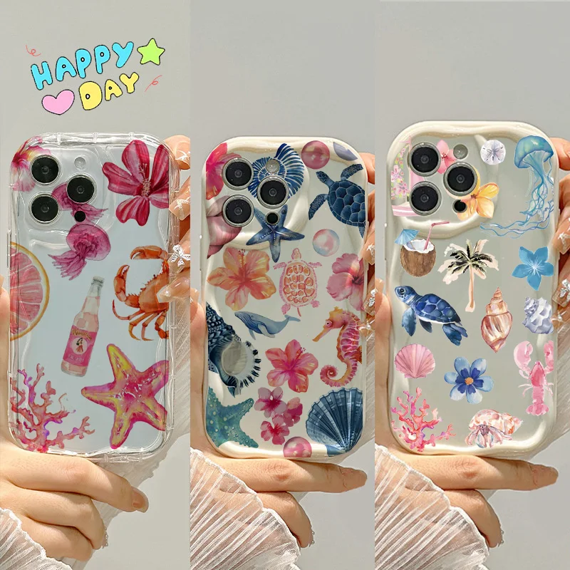 Phone Case For Google Pixel 10 7 8 9 Pro XL 8A  Silicone Wavy 3D Colorful Flower Marine Organism Protection Anti-falling Cover