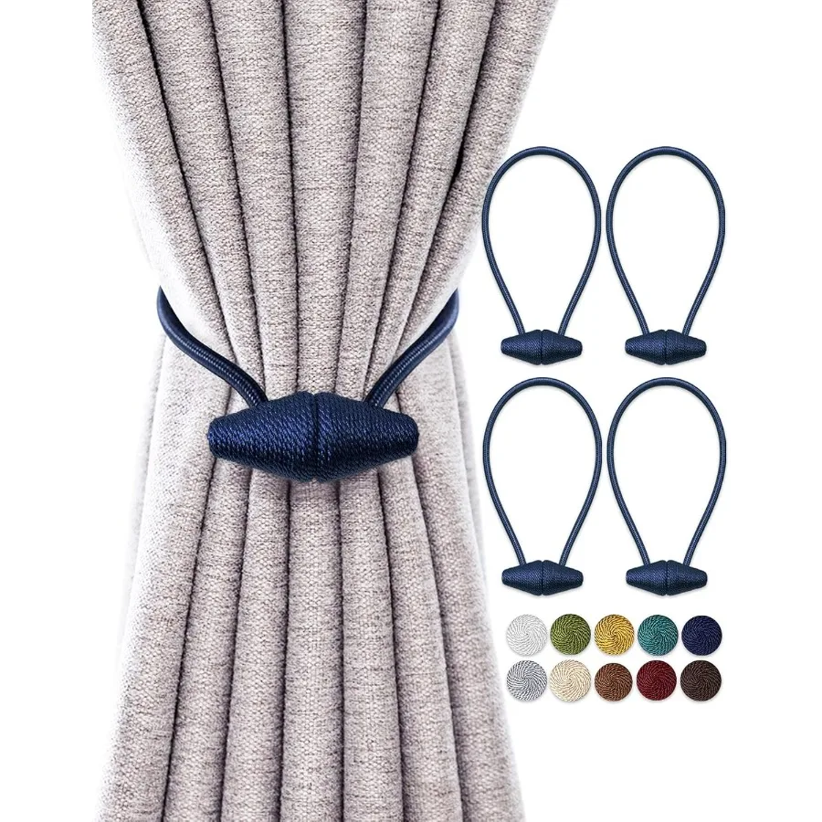 

Магнитные подхваты для штор с обновленным большим магнитом, 4 упаковки, 16-дюймовые подставки для драпировок для внутренних и наружных штор, расширенные темно-синие