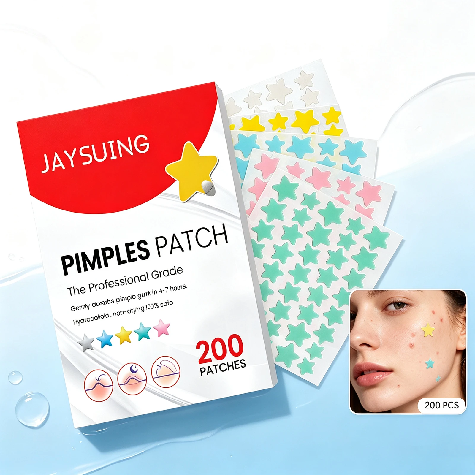 200pcs Colorful Star Acne Patches Invisible Pimple Cover for Face Fade Blemishes Pimple Cute Sticker Covering Zits Blemishes