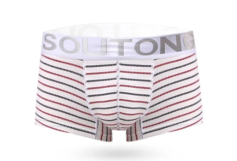 

Men's Cotton Boxer Briefs Geometric Stripe Print Breathable Mid-rise Boxy Underwear Youth Fashion U-convex Pouch Sports Trunks