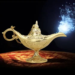 12.8x8.2cm New Collectable Carved Rare Legend Aladdins Genies Lamp Light Model Metal Gold Zincalloy Home Decoration Craft Gift