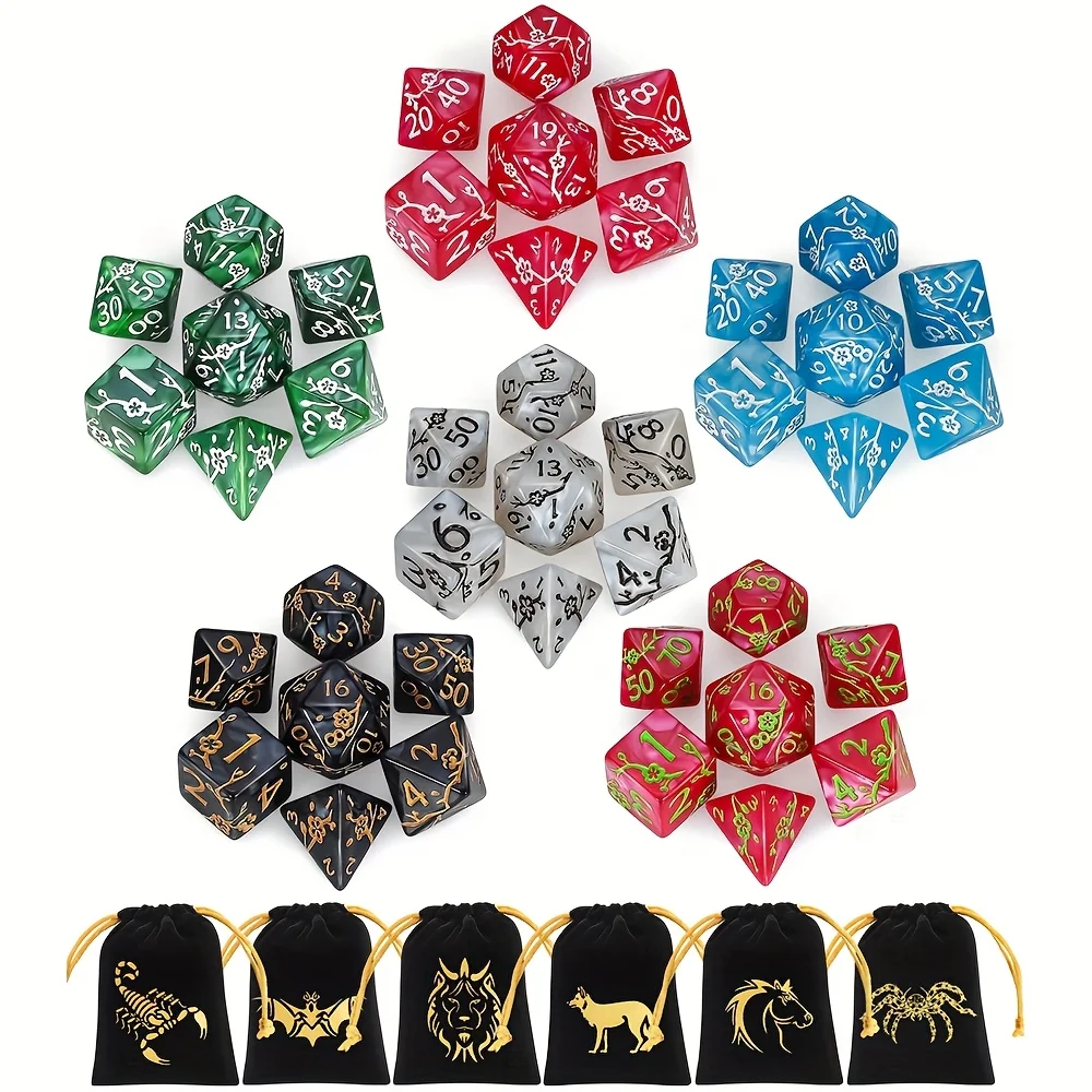 

42pcs Polyhedral DND Dice Set plum blossom pattern Dice with 6 Dice bag for RPG Role Playing Games, Great for dice collection