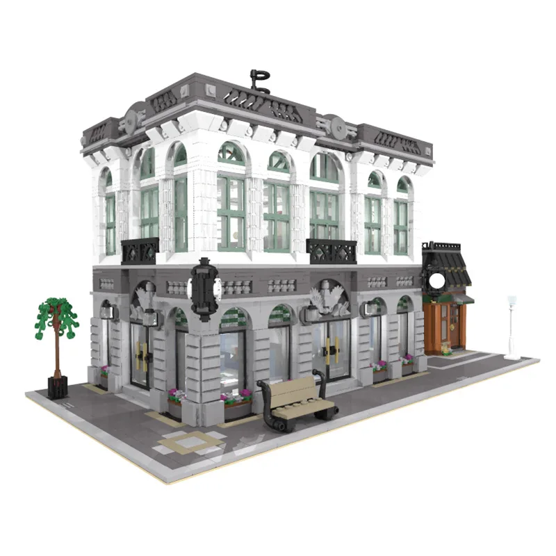 Street View Architecture Series Bank With Coffee Shop MOC-10811 Building Block DIY Model Collection Experts Education Brick Toys