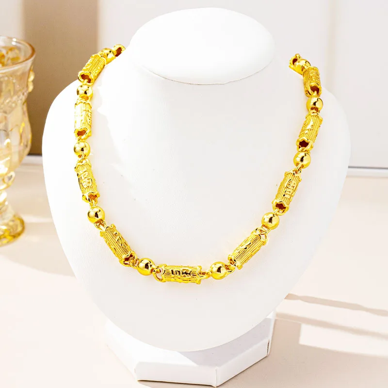 

Fortune Character Striped Barrel Bead Chain Men 24K Gold AU999 - Classic combo, rich 24K luster, enhances men's aura